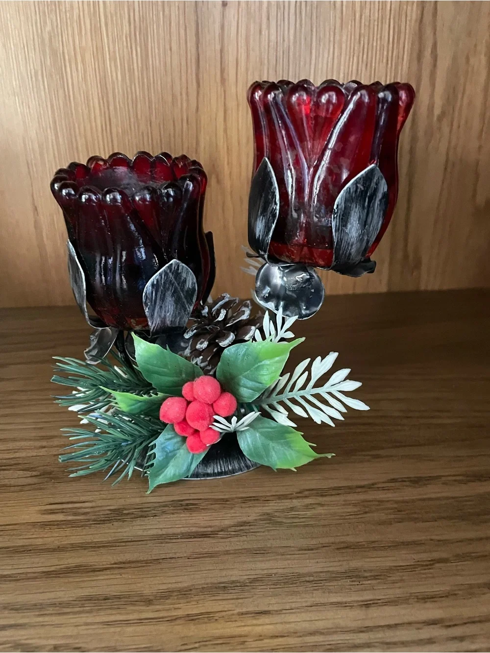 Vintage Holiday Twin Tulip Candle Holder